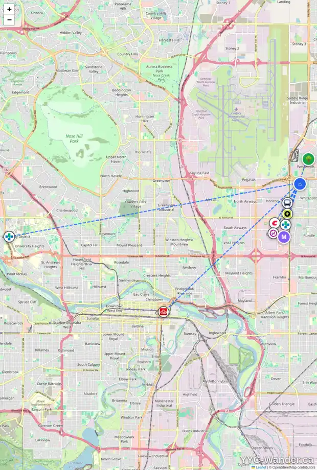 Daily accessibility map for 164 WHITEHAVEN RD NE, Calgary showing nearby schools, grocery stores, parks, LRT stations and nearby amenities
