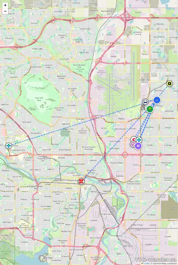 Daily accessibility map for 45 MARTINVIEW CR NE, Calgary showing nearby schools, grocery stores, parks, LRT stations and nearby amenities