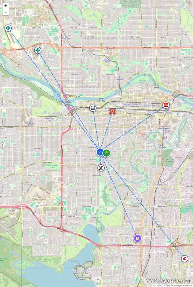 Daily accessibility map for 1520 28 AV SW, Calgary showing nearby schools, grocery stores, parks, LRT stations and nearby amenities