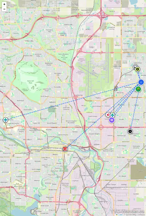 Daily accessibility map for 12 TARARIDGE DR NE, Calgary showing nearby schools, grocery stores, parks, LRT stations and nearby amenities