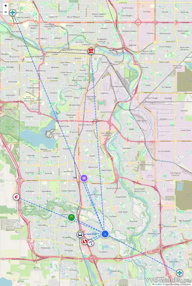 Daily accessibility map for 304 MIDVALLEY PL SE, Calgary showing nearby schools, grocery stores, parks, LRT stations and nearby amenities