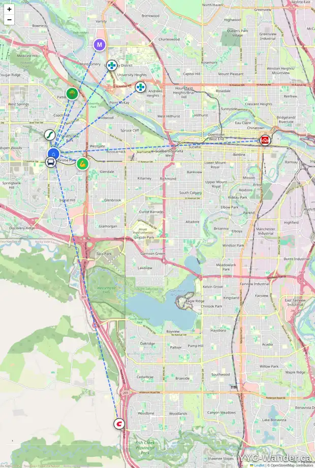 Daily accessibility map for 6958 CHRISTIE ESTATE BV SW, Calgary showing nearby schools, grocery stores, parks, LRT stations and nearby amenities
