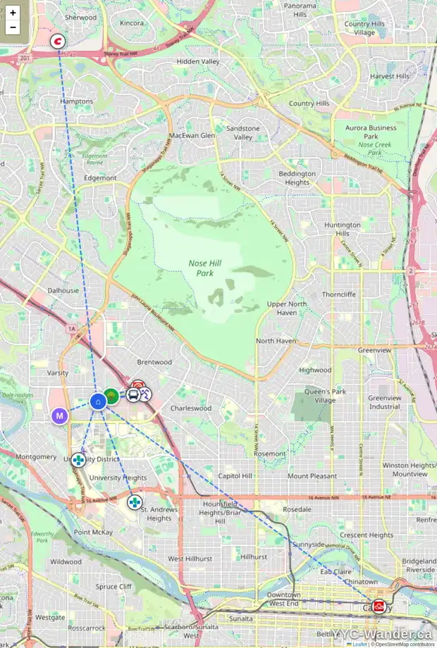 Daily accessibility map for 34 VARDELL PL NW, Calgary showing nearby schools, grocery stores, parks, LRT stations and nearby amenities