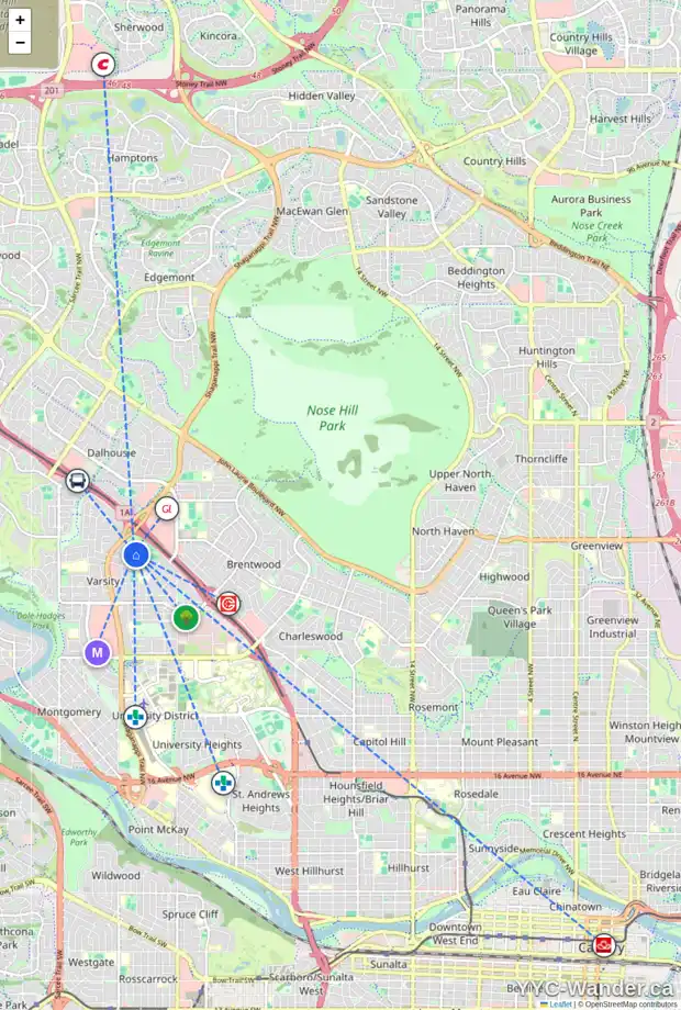 Daily accessibility map for 4316 VISCOUNT DR NW, Calgary showing nearby schools, grocery stores, parks, LRT stations and nearby amenities