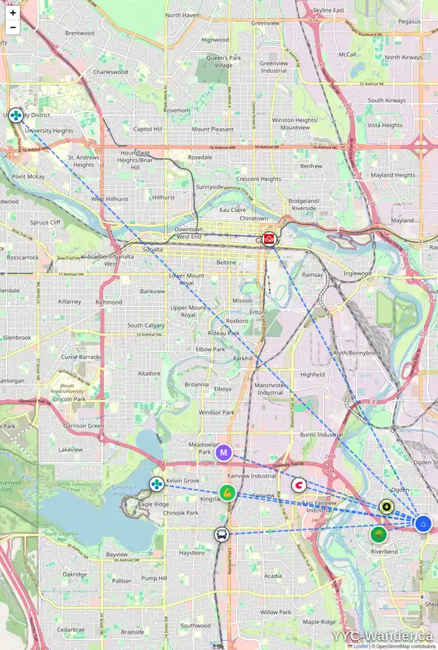 Daily accessibility map for 8012 24 ST SE, Calgary showing nearby schools, grocery stores, parks, LRT stations and nearby amenities