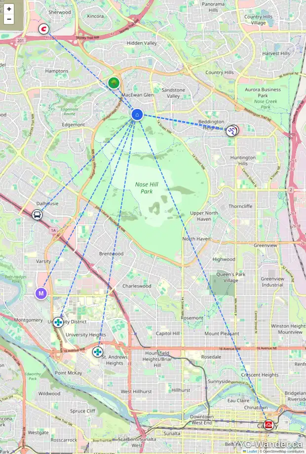Daily accessibility map for 8 MACEWAN PARK GR NW, Calgary showing nearby schools, grocery stores, parks, LRT stations and nearby amenities