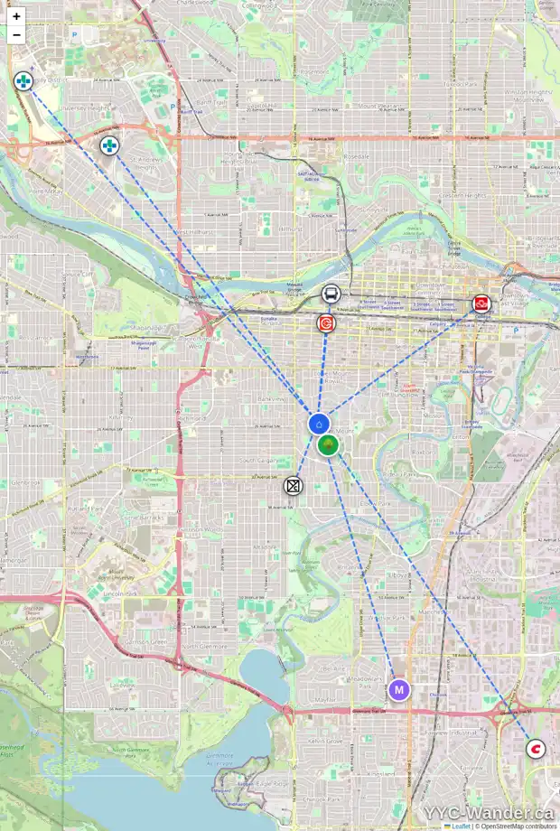 Daily accessibility map for 1209 MONTREAL AV SW, Calgary showing nearby schools, grocery stores, parks, LRT stations and nearby amenities