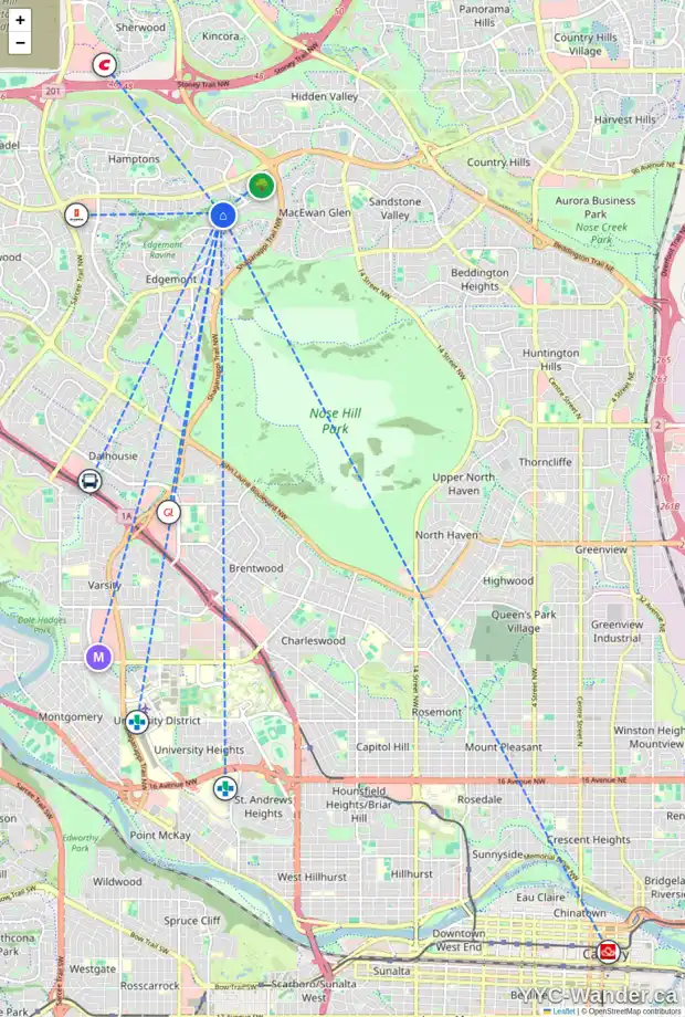 Daily accessibility map for 57 EDGEBROOK LD NW, Calgary showing nearby schools, grocery stores, parks, LRT stations and nearby amenities