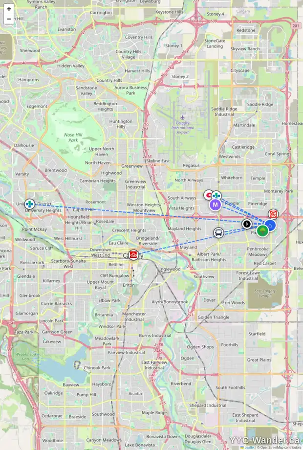 Daily accessibility map for 1304 MAITLAND DR NE, Calgary showing nearby schools, grocery stores, parks, LRT stations and nearby amenities