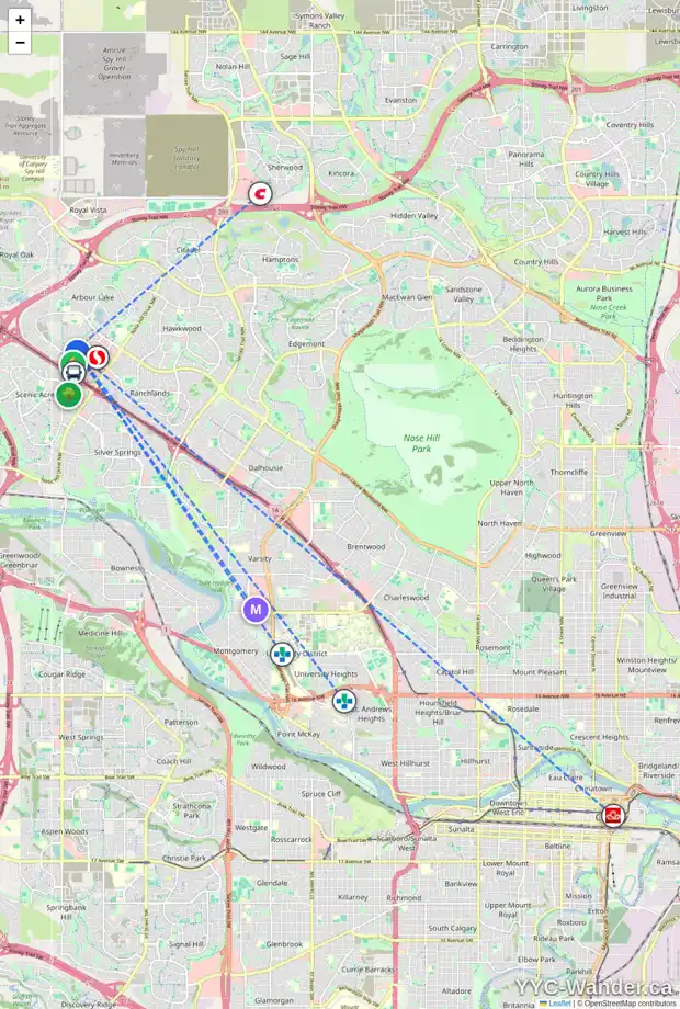 Daily accessibility map for 70 ARBOUR GROVE CL NW, Calgary showing nearby schools, grocery stores, parks, LRT stations and nearby amenities