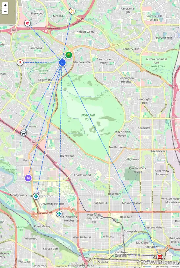 Daily accessibility map for 9162 EDGEBROOK DR NW, Calgary showing nearby schools, grocery stores, parks, LRT stations and nearby amenities