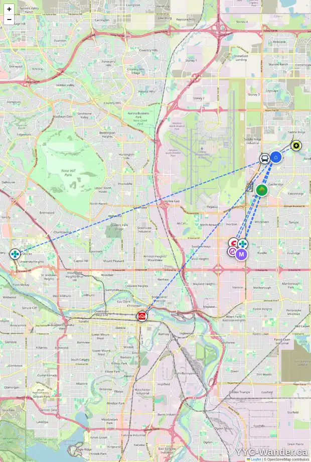 Daily accessibility map for 47 MARTIN CROSSING CL NE, Calgary showing nearby schools, grocery stores, parks, LRT stations and nearby amenities