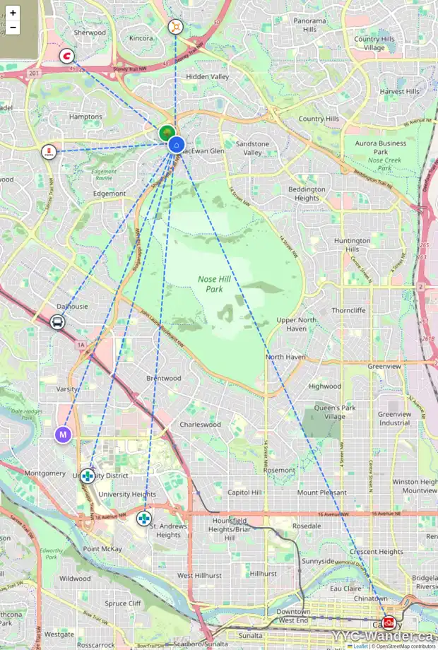 Daily accessibility map for 145 EDGEBROOK PA NW, Calgary showing nearby schools, grocery stores, parks, LRT stations and nearby amenities