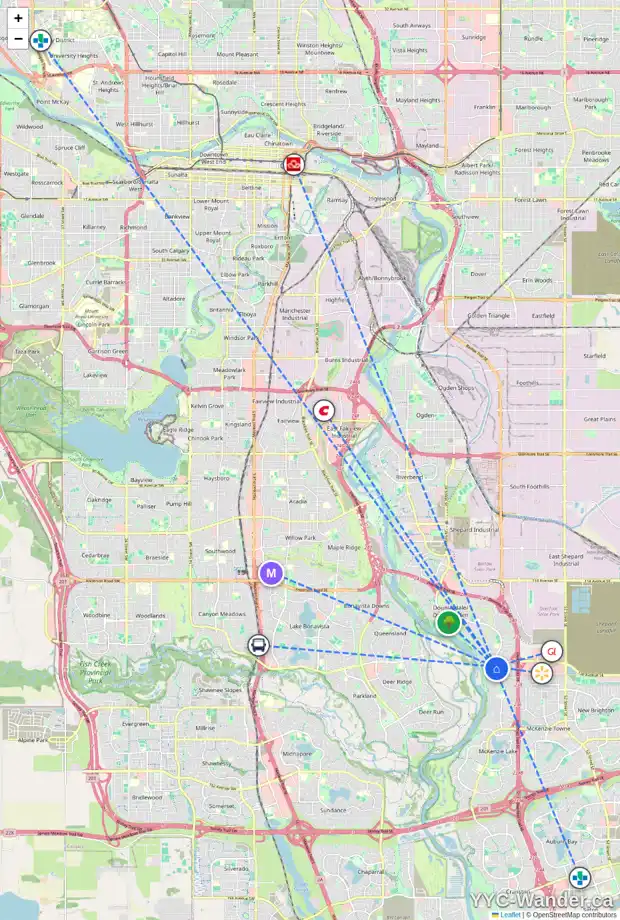 Daily accessibility map for 13709 MT MCKENZIE DR SE, Calgary showing nearby schools, grocery stores, parks, LRT stations and nearby amenities