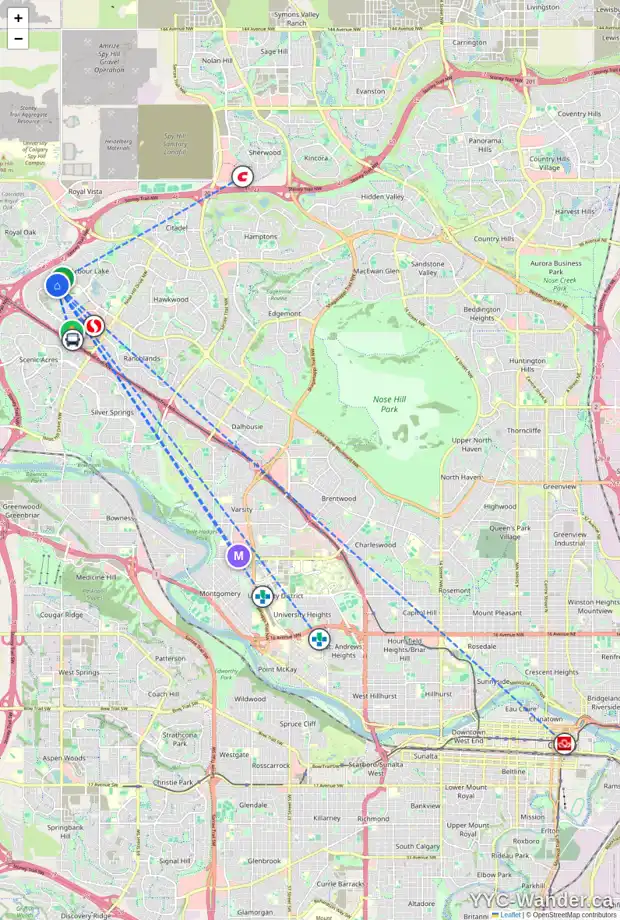 Daily accessibility map for 14 ARBOUR STONE RI NW, Calgary showing nearby schools, grocery stores, parks, LRT stations and nearby amenities