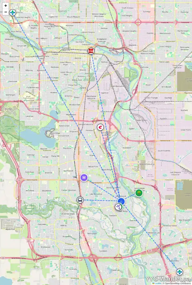 Daily accessibility map for 348 QUEEN CHARLOTTE RD SE, Calgary showing nearby schools, grocery stores, parks, LRT stations and nearby amenities