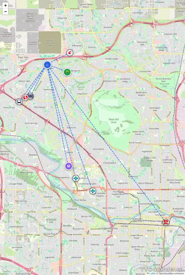 Daily accessibility map for 282 CITADEL CREST GR NW, Calgary showing nearby schools, grocery stores, parks, LRT stations and nearby amenities