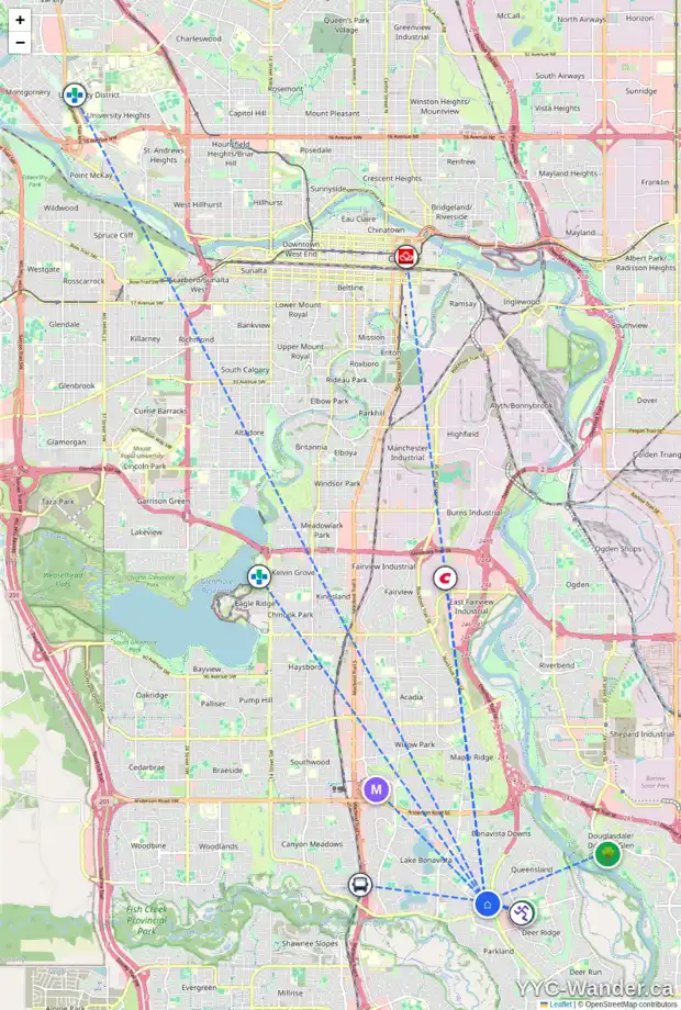 Daily accessibility map for 1040 LAKE ONTARIO DR SE, Calgary showing nearby schools, grocery stores, parks, LRT stations and nearby amenities