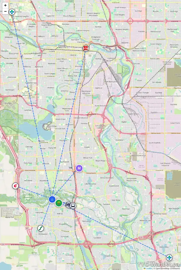 Daily accessibility map for 236 EVERGREEN CO SW, Calgary showing nearby schools, grocery stores, parks, LRT stations and nearby amenities