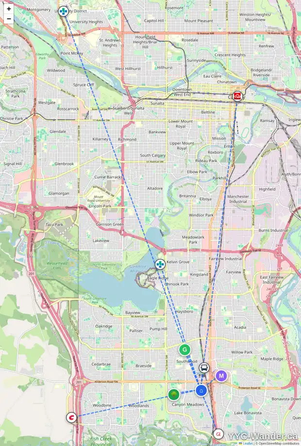 Daily accessibility map for 420 CANTERBURY DR SW, Calgary showing nearby schools, grocery stores, parks, LRT stations and nearby amenities