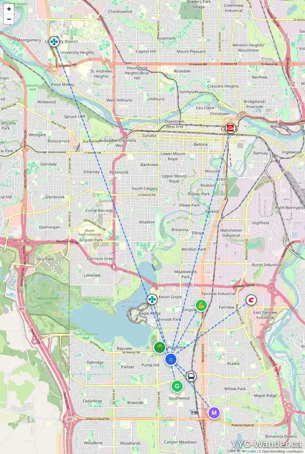Daily accessibility map for 92 HANOVER RD SW, Calgary showing nearby schools, grocery stores, parks, LRT stations and nearby amenities