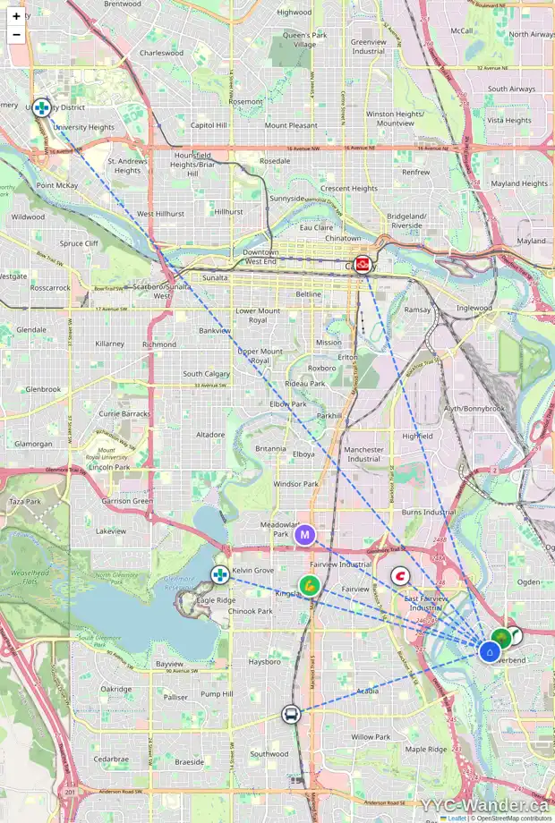 Daily accessibility map for 84 RIVERGREEN CR SE, Calgary showing nearby schools, grocery stores, parks, LRT stations and nearby amenities