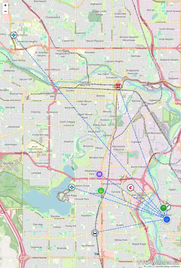 Daily accessibility map for 216 RIVERWOOD CI SE, Calgary showing nearby schools, grocery stores, parks, LRT stations and nearby amenities