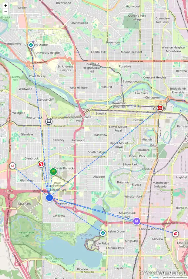 Daily accessibility map for 5404 LAKEVIEW DR SW, Calgary showing nearby schools, grocery stores, parks, LRT stations and nearby amenities