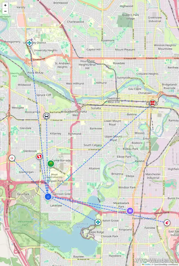 Daily accessibility map for 5811 LAKEVIEW DR SW, Calgary showing nearby schools, grocery stores, parks, LRT stations and nearby amenities
