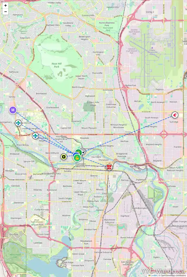 Daily accessibility map for 304 12 ST NW, Calgary showing nearby schools, grocery stores, parks, LRT stations and nearby amenities