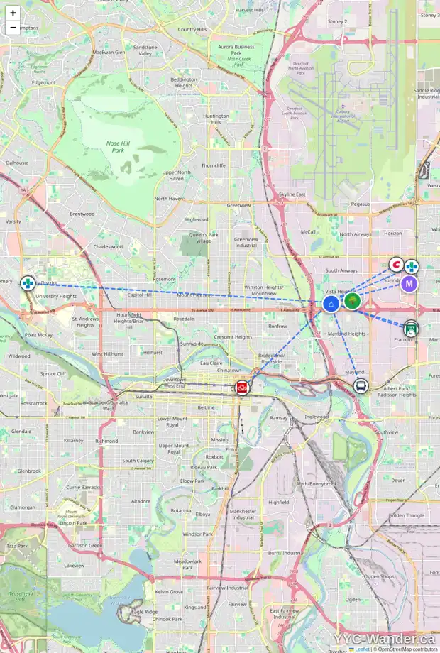 Daily accessibility map for 128 VAN HORNE CR NE, Calgary showing nearby schools, grocery stores, parks, LRT stations and nearby amenities