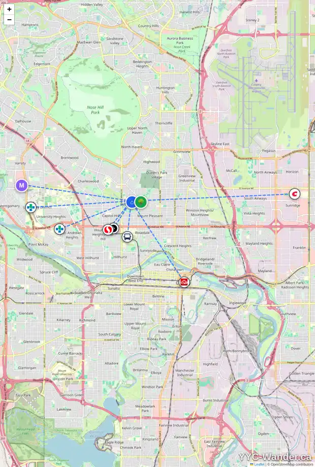 Daily accessibility map for 82 ROSERY DR NW, Calgary showing nearby schools, grocery stores, parks, LRT stations and nearby amenities