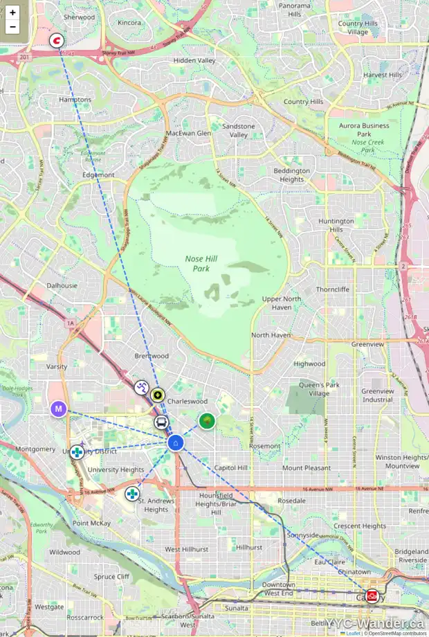 Daily accessibility map for 2624 CAPITOL HILL CR NW, Calgary showing nearby schools, grocery stores, parks, LRT stations and nearby amenities