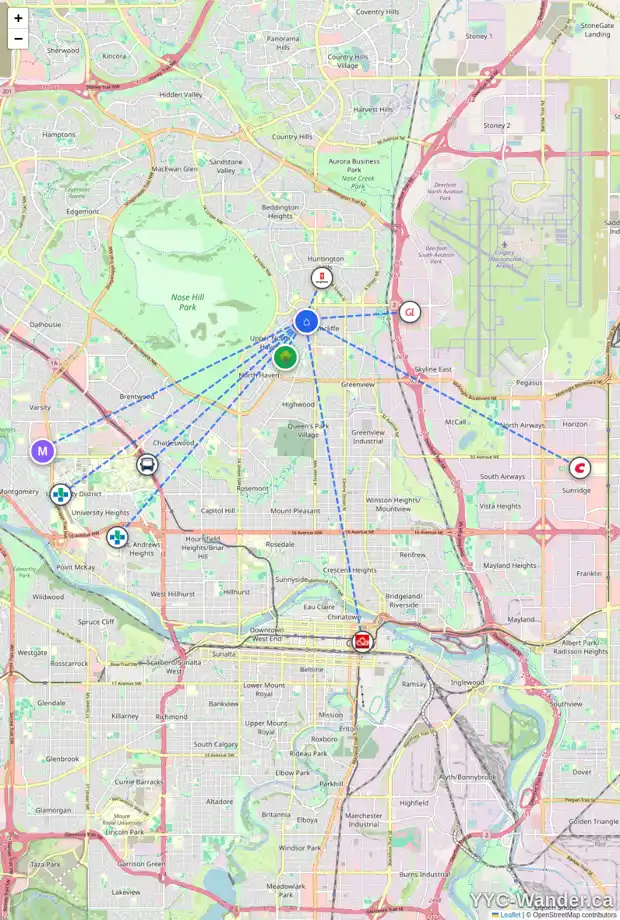 Daily accessibility map for 6216 THORNABY WY NW, Calgary showing nearby schools, grocery stores, parks, LRT stations and nearby amenities