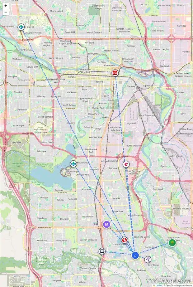 Daily accessibility map for 1543 LAKE BONAVISTA DR SE, Calgary showing nearby schools, grocery stores, parks, LRT stations and nearby amenities