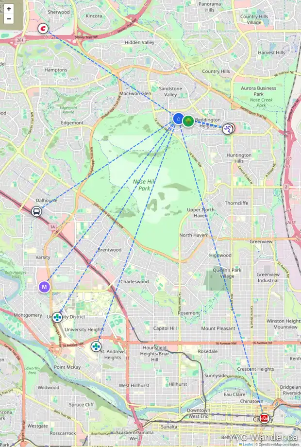 Daily accessibility map for 279 BERWICK DR NW, Calgary showing nearby schools, grocery stores, parks, LRT stations and nearby amenities