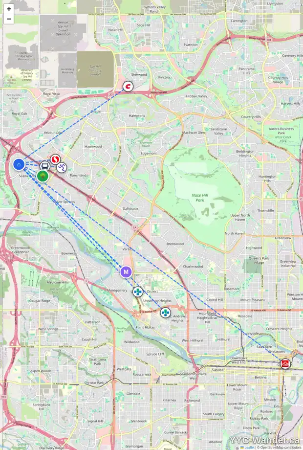 Daily accessibility map for 8014 SCHUBERT GA NW, Calgary showing nearby schools, grocery stores, parks, LRT stations and nearby amenities