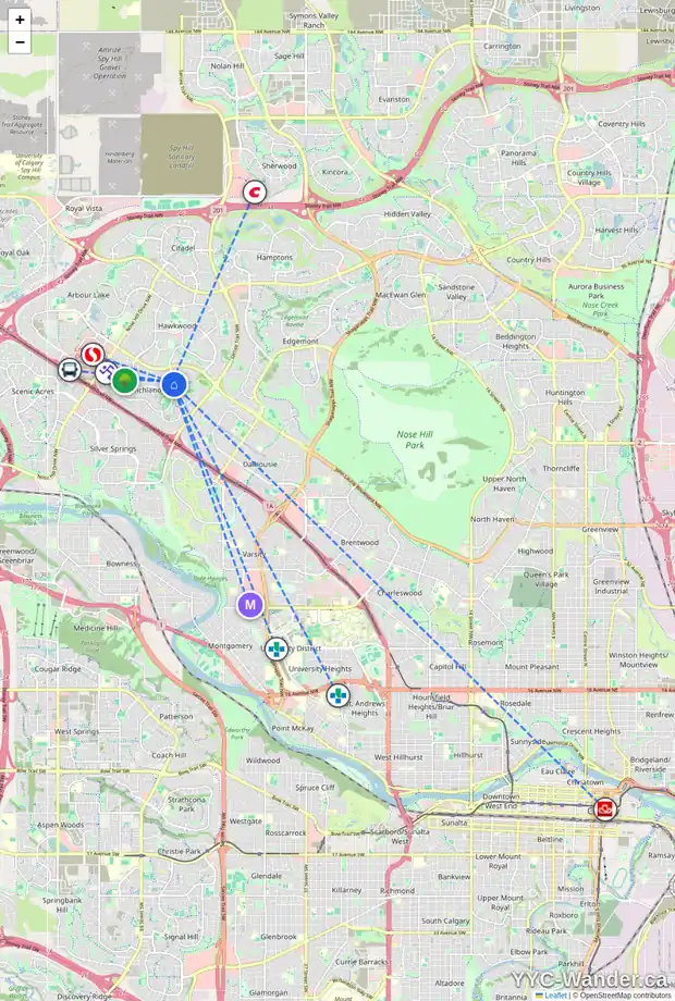 Daily accessibility map for 436 RANCHRIDGE BA NW, Calgary showing nearby schools, grocery stores, parks, LRT stations and nearby amenities