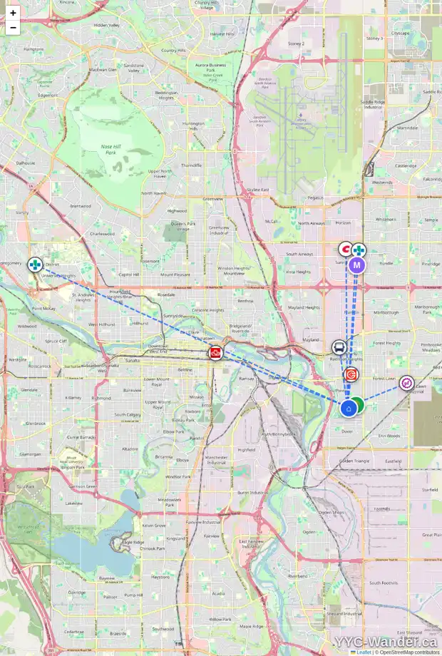 Daily accessibility map for 3014 29A ST SE, Calgary showing nearby schools, grocery stores, parks, LRT stations and nearby amenities