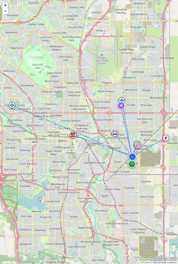 Daily accessibility map for 196 ERIN CROFT CR SE, Calgary showing nearby schools, grocery stores, parks, LRT stations and nearby amenities