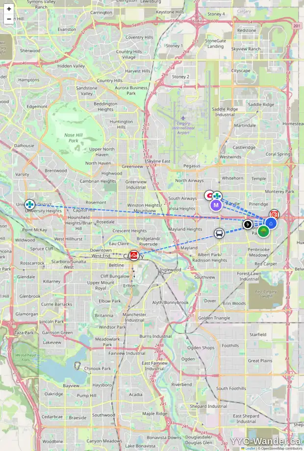 Daily accessibility map for 1504 MAITLAND DR NE, Calgary showing nearby schools, grocery stores, parks, LRT stations and nearby amenities