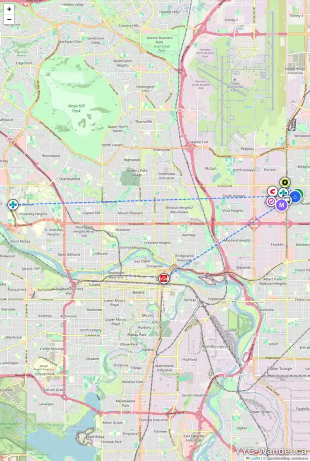 Daily accessibility map for 3911 26 AV NE, Calgary showing nearby schools, grocery stores, parks, LRT stations and nearby amenities