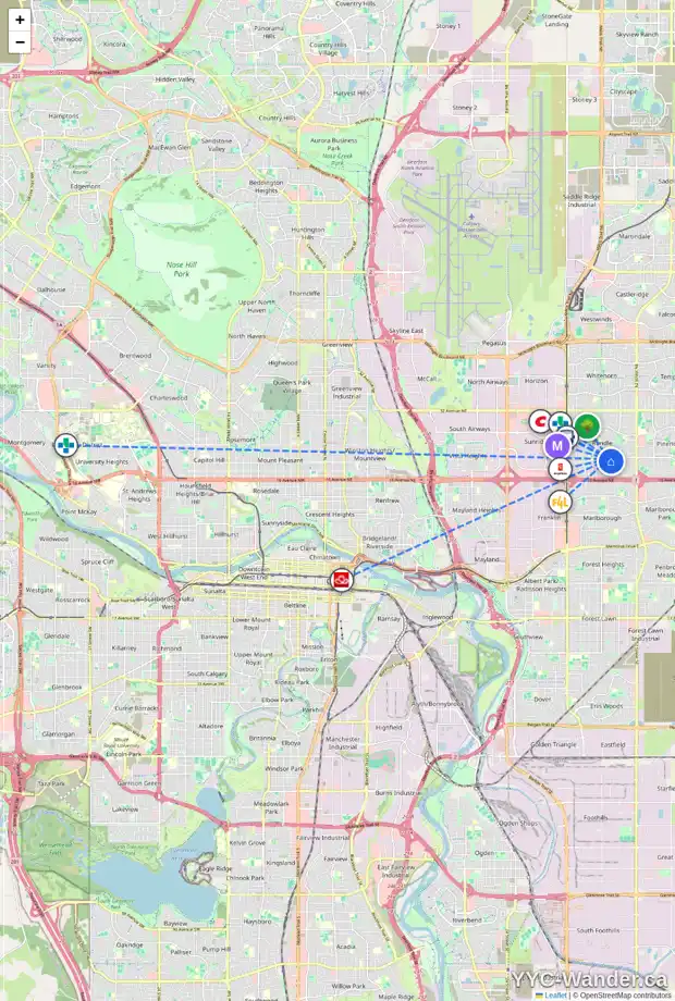 Daily accessibility map for 4735 RUNDLEWOOD RD NE, Calgary showing nearby schools, grocery stores, parks, LRT stations and nearby amenities