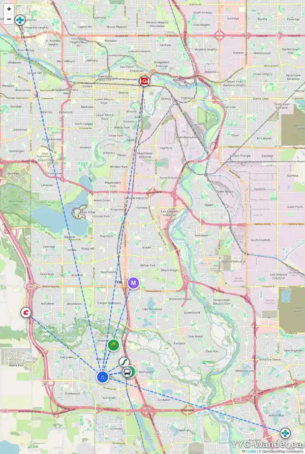 Daily accessibility map for 128 SHANNON DR SW, Calgary showing nearby schools, grocery stores, parks, LRT stations and nearby amenities