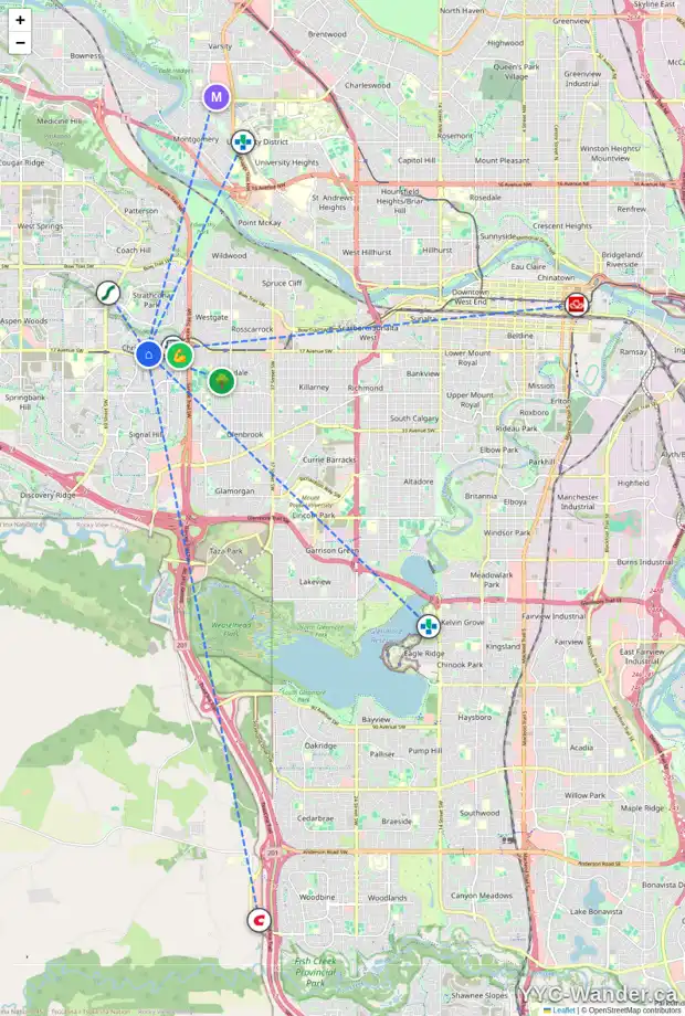 Daily accessibility map for 192 CHRISTIE PARK HL SW, Calgary showing nearby schools, grocery stores, parks, LRT stations and nearby amenities