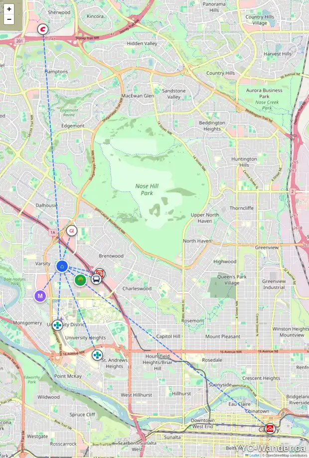 Daily accessibility map for 4107 VALIANT DR NW, Calgary showing nearby schools, grocery stores, parks, LRT stations and nearby amenities