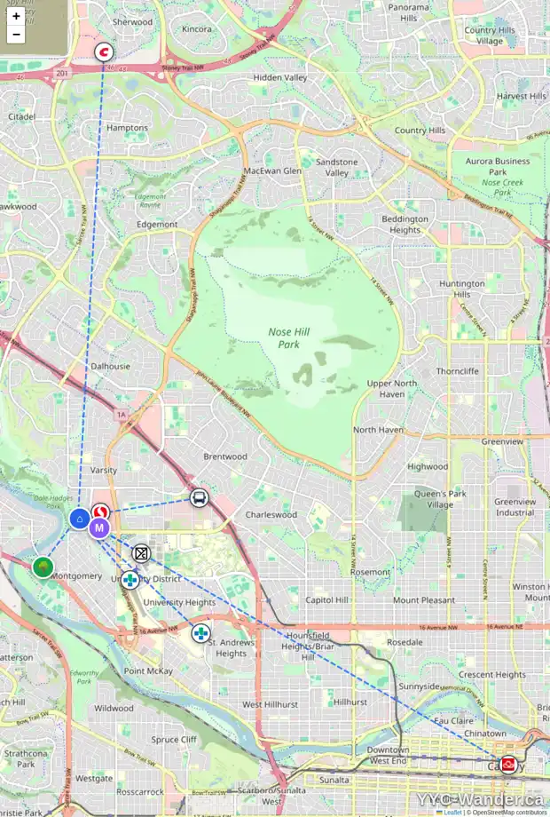 Daily accessibility map for 3407 VARNA CR NW, Calgary showing nearby schools, grocery stores, parks, LRT stations and nearby amenities
