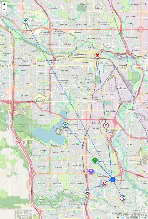 Daily accessibility map for 1148 LAKE WAPTA RD SE, Calgary showing nearby schools, grocery stores, parks, LRT stations and nearby amenities