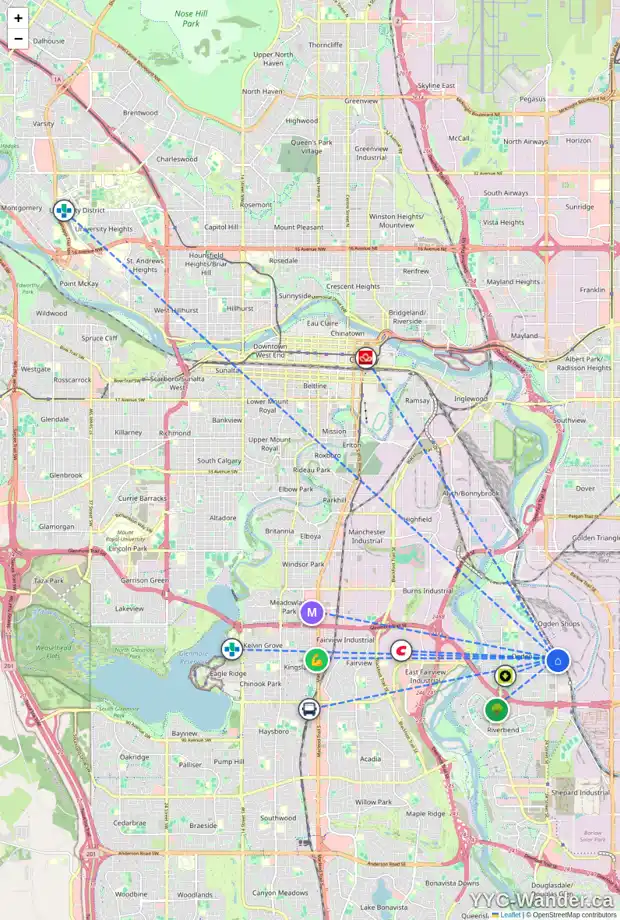 Daily accessibility map for 7228 OGDEN RD SE, Calgary showing nearby schools, grocery stores, parks, LRT stations and nearby amenities