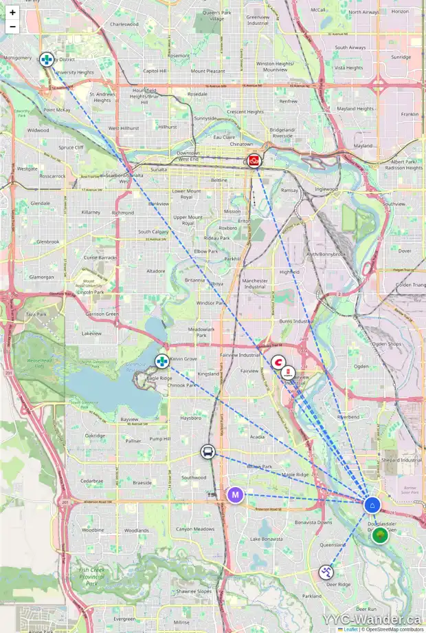 Daily accessibility map for 149 DOUGLAS GLEN CO SE, Calgary showing nearby schools, grocery stores, parks, LRT stations and nearby amenities